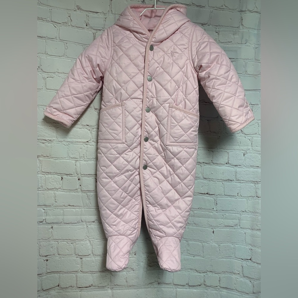 Ralph Lauren Soft Pink Baby Quilted Snowsuit Size 9 Months​
